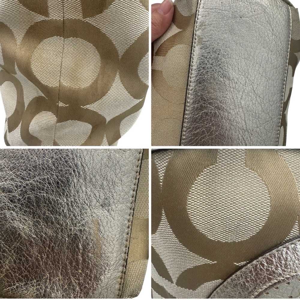Coach Julia Op Art Signature Khaki Gold Leather Shoulder Bag Tote **READ** - Picture 5 of 16